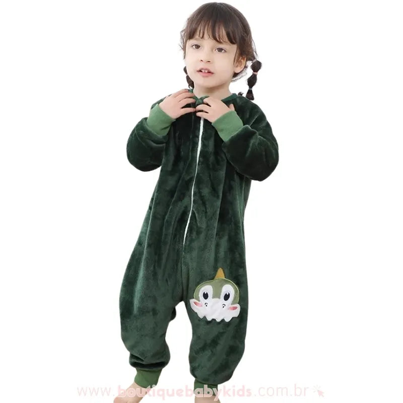 Saco de Dormir Infantil Dinossauro da Floresta Manga Longa Verde - Boutique Baby Kids