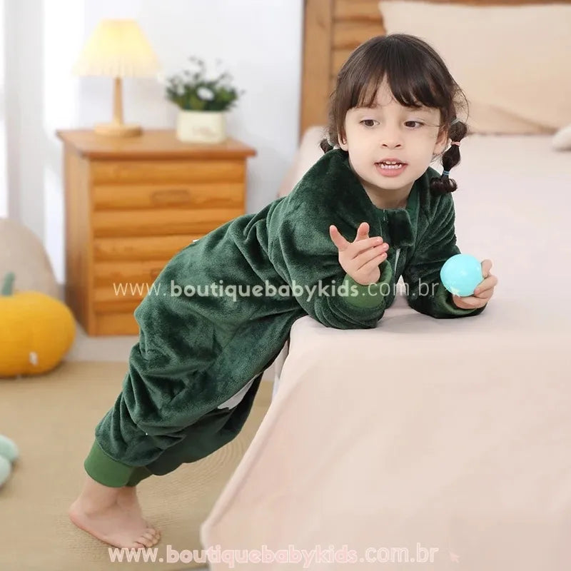 Saco de Dormir Infantil Dinossauro da Floresta Manga Longa Verde - Boutique Baby Kids