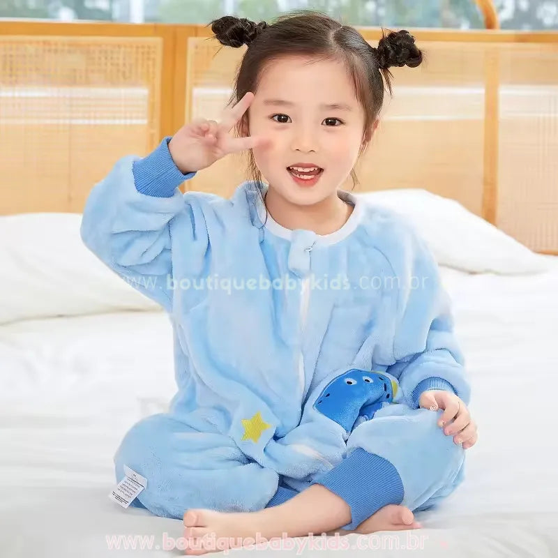 Saco de Dormir Infantil Dinossauro Manga Longa Azul - Boutique Baby Kids