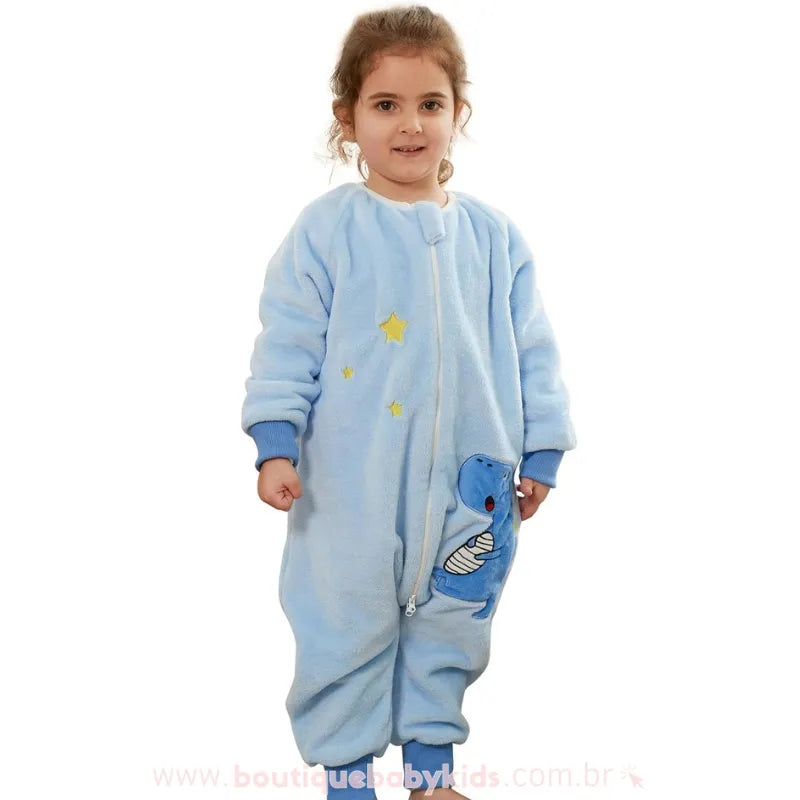 Saco de Dormir Infantil Dinossauro Manga Longa Azul - Boutique Baby Kids