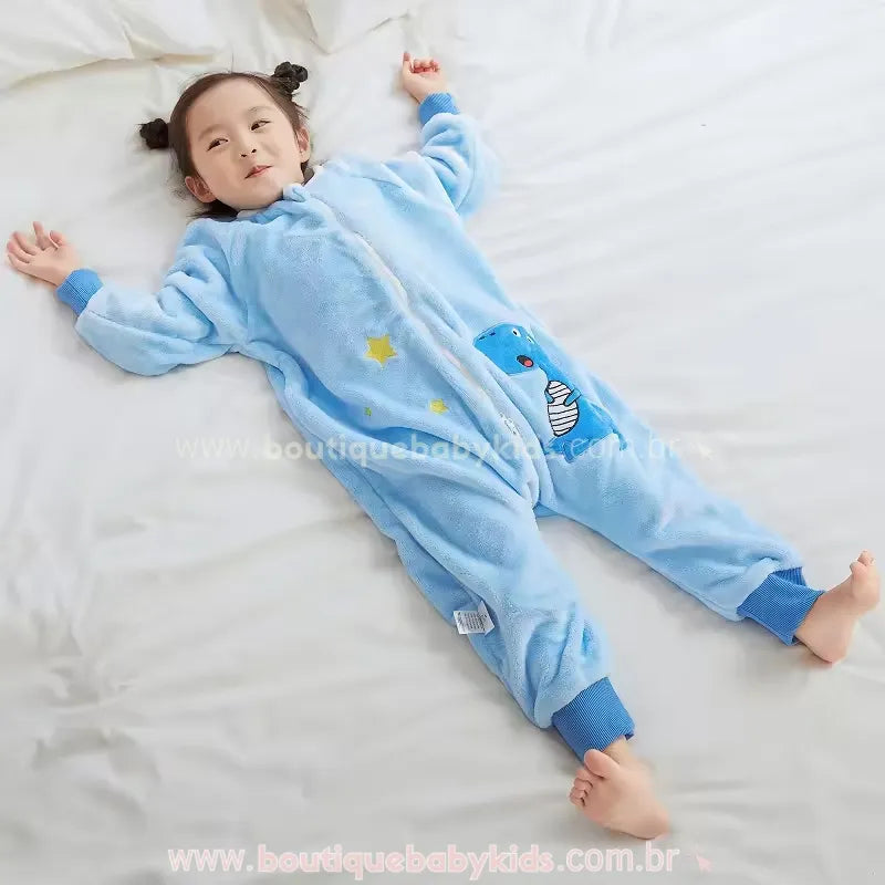 Saco de Dormir Infantil Dinossauro Manga Longa Azul - Boutique Baby Kids
