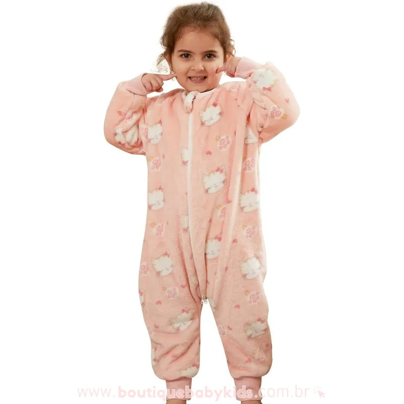 Saco de Dormir Infantil Estampa de Gatinhas Manga Longa Rosa - Boutique Baby Kids