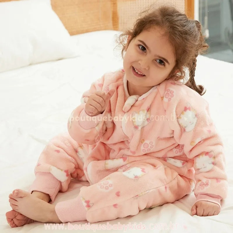 Saco de Dormir Infantil Estampa de Gatinhas Manga Longa Rosa - Boutique Baby Kids