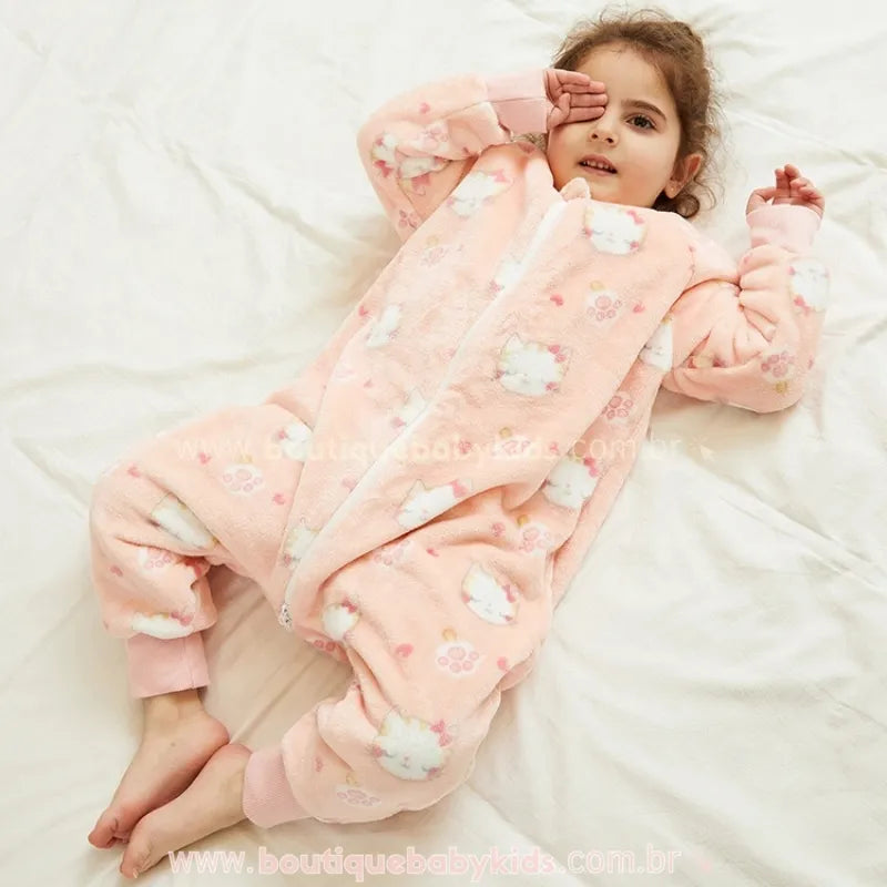 Saco de Dormir Infantil Estampa de Gatinhas Manga Longa Rosa - Boutique Baby Kids