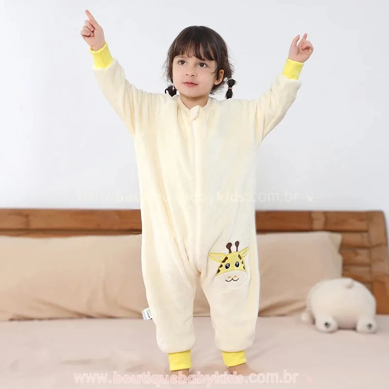Saco de Dormir Infantil Bordado de Girafinha Manga Longa Amarelo - Boutique Baby Kids