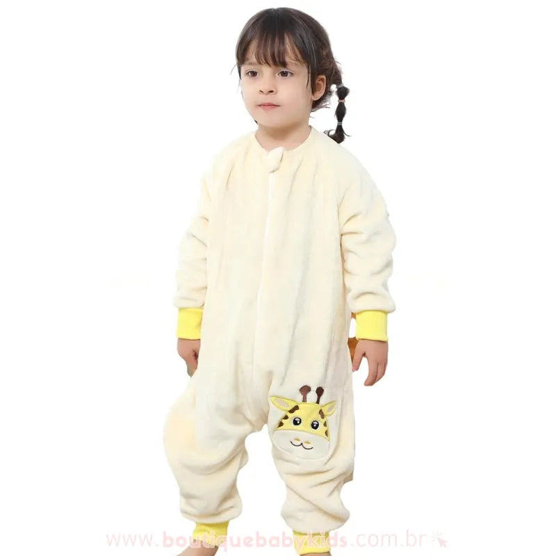 Saco de Dormir Infantil Bordado de Girafinha Manga Longa Amarelo - Boutique Baby Kids