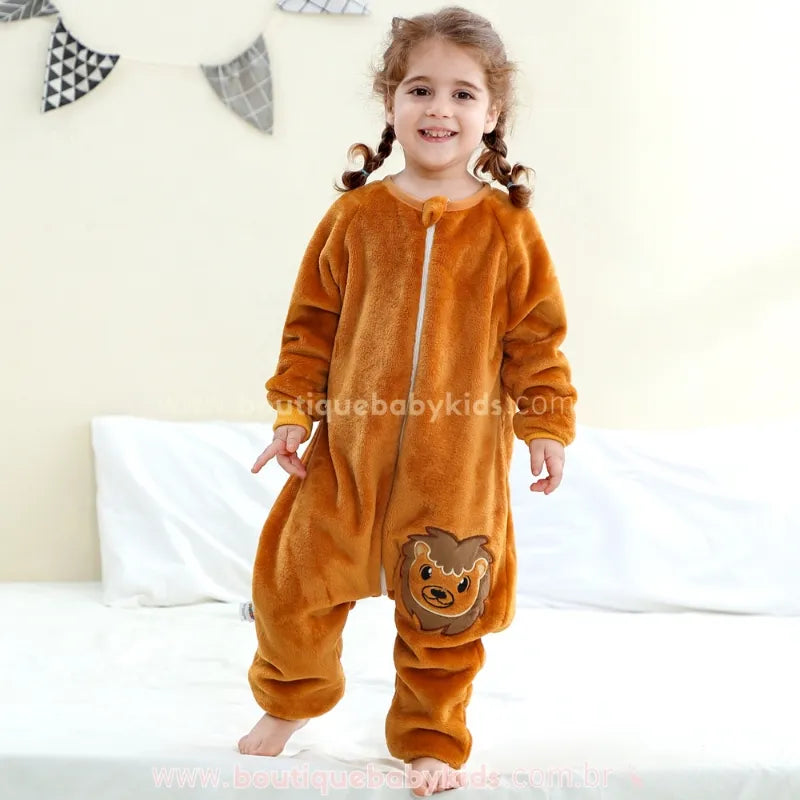 Saco de Dormir Infantil Leãozinho Caramelo Manga Longa Marrom - Boutique Baby Kids