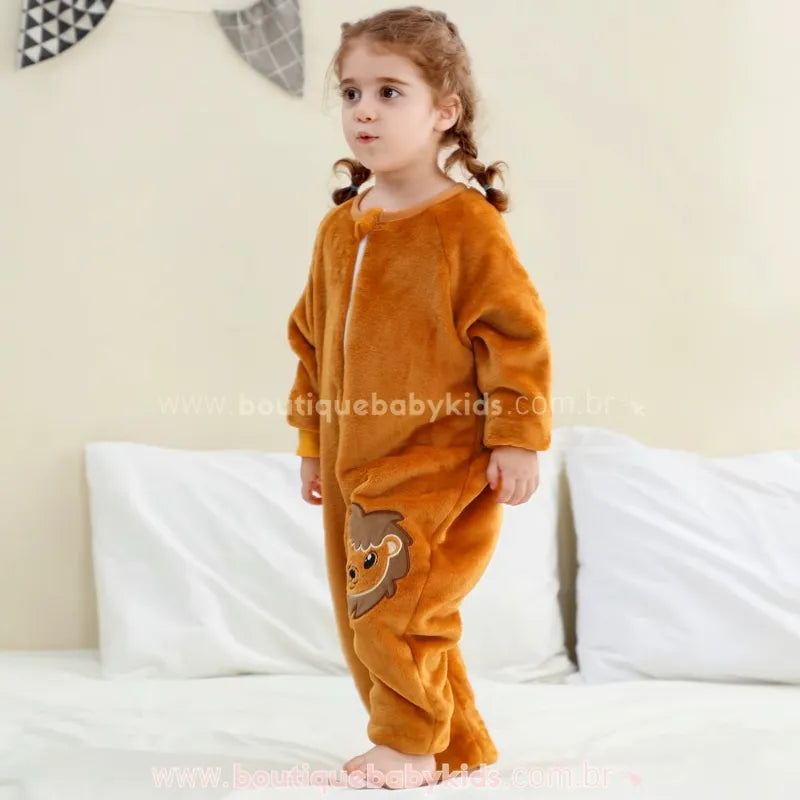 Saco de Dormir Infantil Leãozinho Caramelo Manga Longa Marrom - Boutique Baby Kids