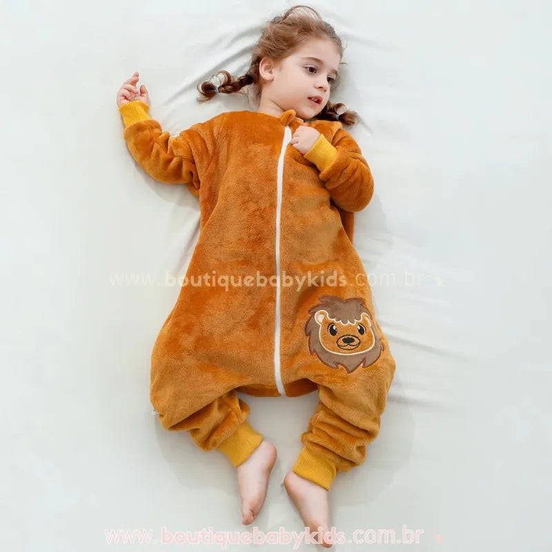 Saco de Dormir Infantil Leãozinho Caramelo Manga Longa Marrom - Boutique Baby Kids