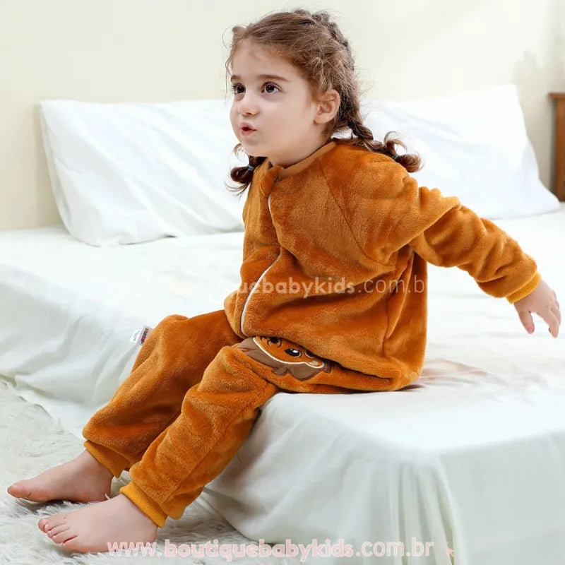 Saco de Dormir Infantil Leãozinho Caramelo Manga Longa Marrom - Boutique Baby Kids