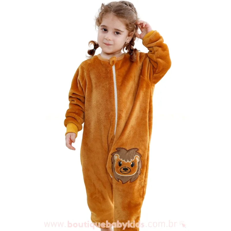 Saco de Dormir Infantil Leãozinho Caramelo Manga Longa Marrom - Boutique Baby Kids