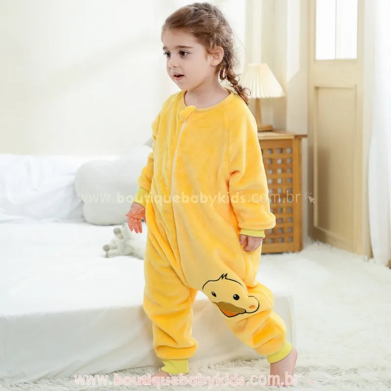 Saco de Dormir Infantil Bordado Patinho Manga Longa Amarelo - Boutique Baby Kids