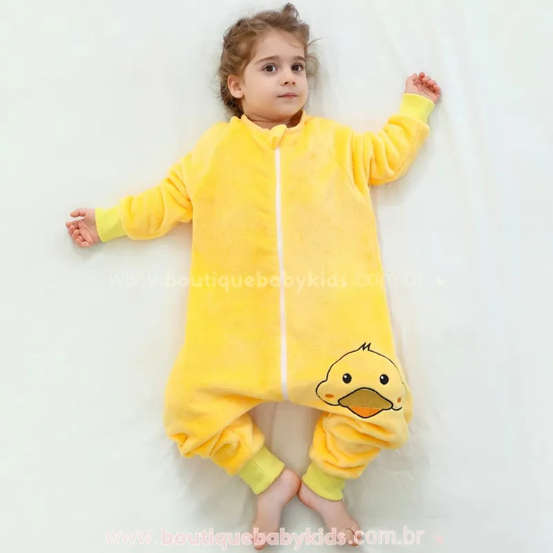 Saco de Dormir Infantil Bordado Patinho Manga Longa Amarelo - Boutique Baby Kids