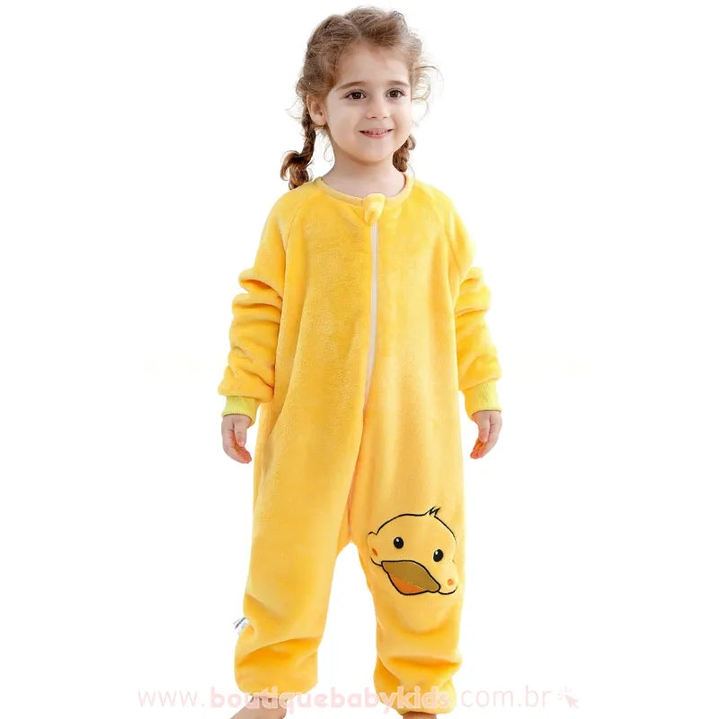 Saco de Dormir Infantil Bordado Patinho Manga Longa Amarelo - Boutique Baby Kids