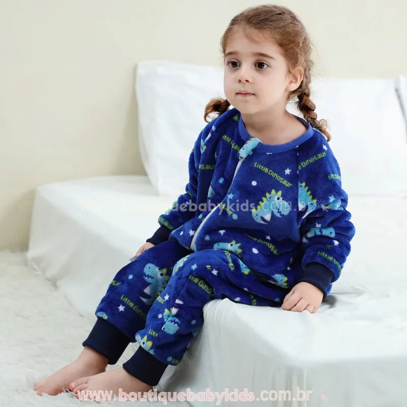 Saco de Dormir Infantil Pequeno Dinossauro Manga Longa Azul - Boutique Baby Kids