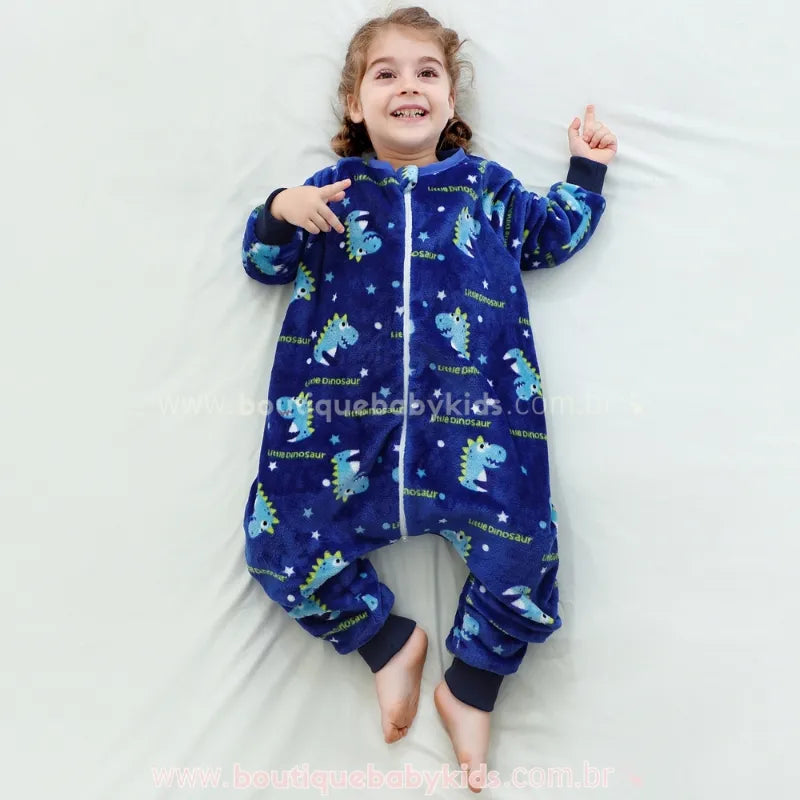 Saco de Dormir Infantil Pequeno Dinossauro Manga Longa Azul - Boutique Baby Kids