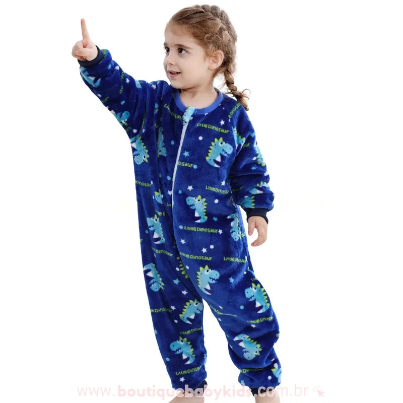 Saco de Dormir Infantil Pequeno Dinossauro Manga Longa Azul - Boutique Baby Kids