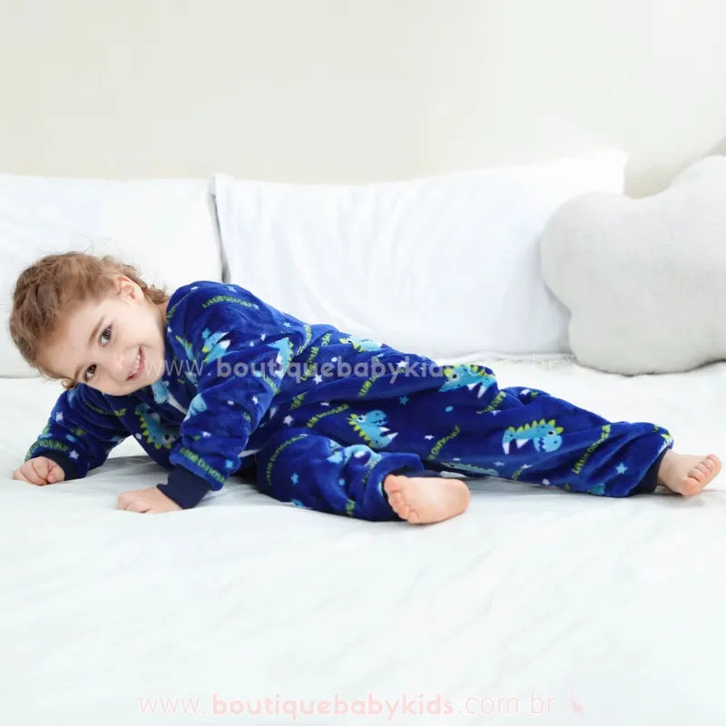 Saco de Dormir Infantil Pequeno Dinossauro Manga Longa Azul - Boutique Baby Kids