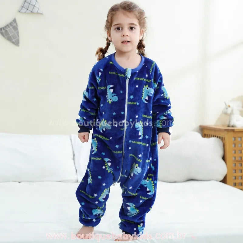 Saco de Dormir Infantil Pequeno Dinossauro Manga Longa Azul - Boutique Baby Kids