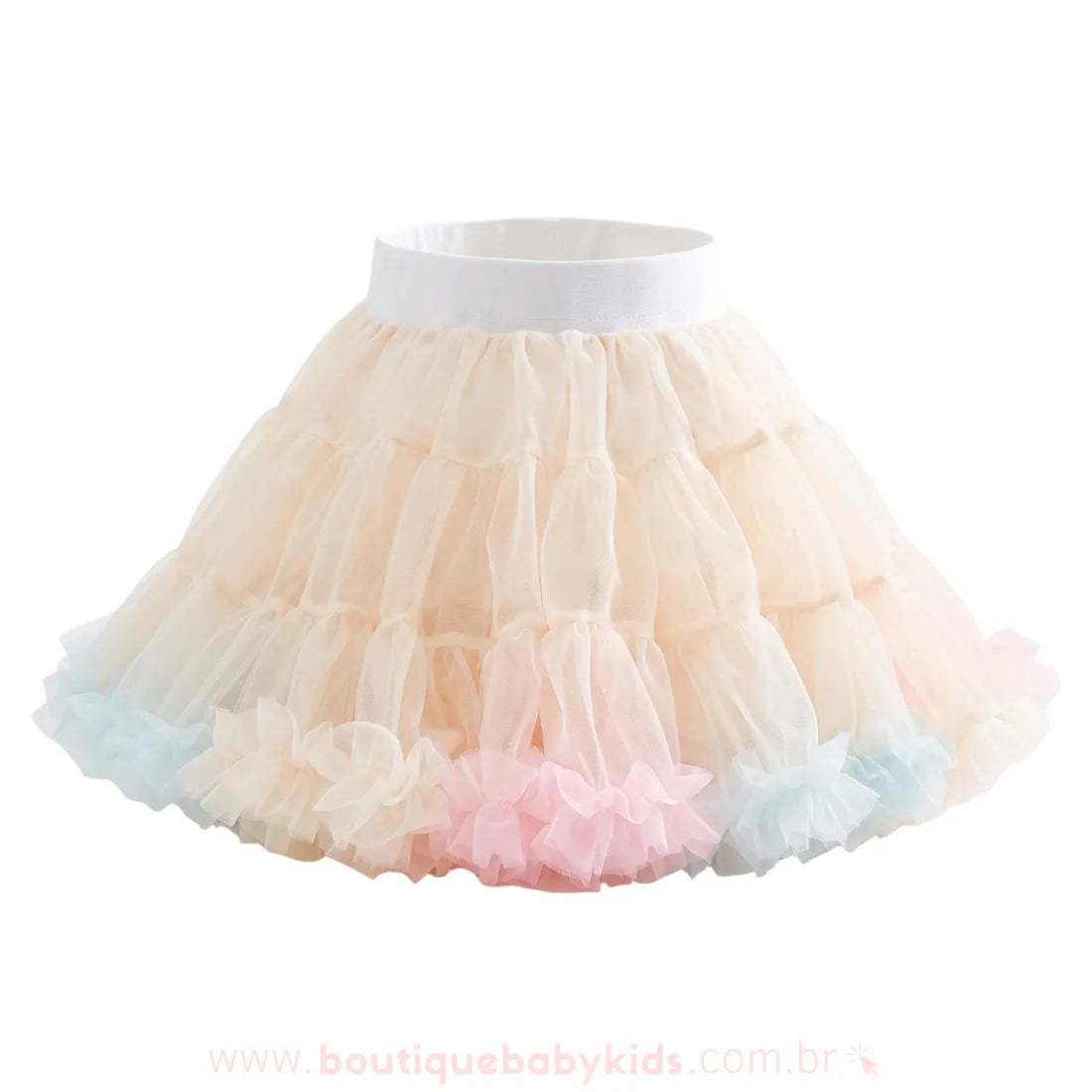 Saia Infantil Tutu Doce Bailarina com Tule e Babados Bege - Boutique Baby Kids 