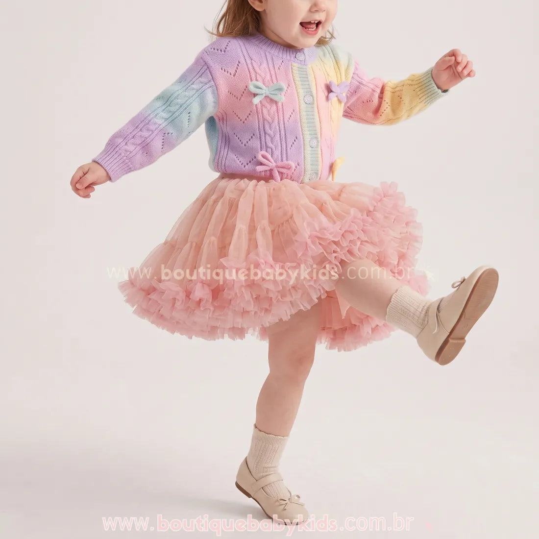 Saia Infantil Tutu Doce Bailarina com Tule e Babados Rosa - Boutique Baby Kids 