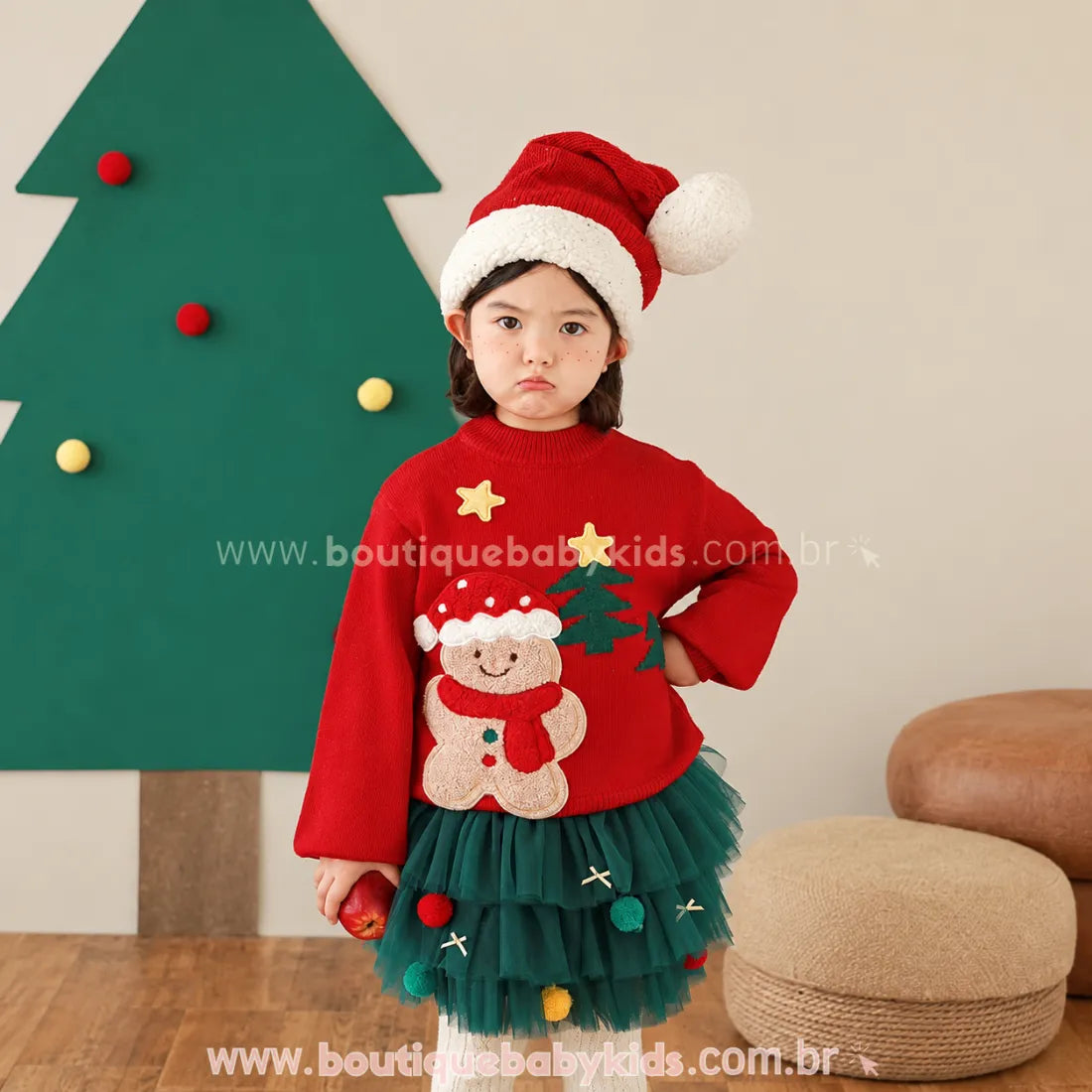 Saia Infantil Tutu Mini Árvore de Natal com Pompons - Boutique Baby Kids 