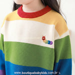 Suéter Infantil Tricot Alongado Listrado Arco-Íris com Bordado Lagarta - Boutique Baby Kids