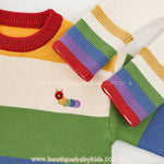 Suéter Infantil Tricot Alongado Listrado Arco-Íris com Bordado Lagarta - Boutique Baby Kids