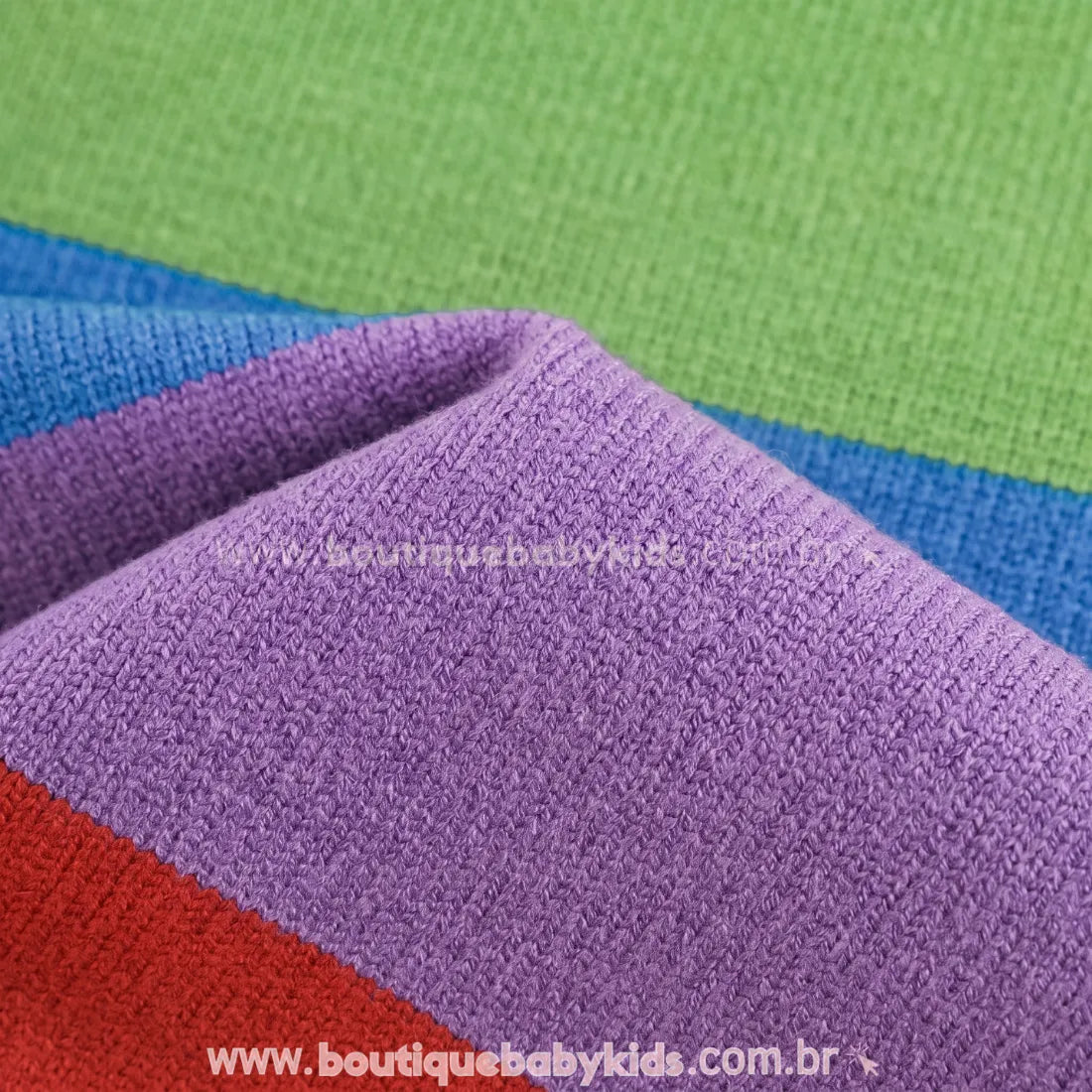 Tecido do Suéter Infantil Tricot Alongado Listrado Arco-Íris com Bordado Lagarta - Boutique Baby Kids