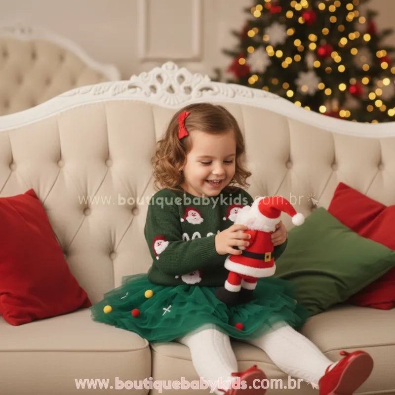Suéter Infantil Tricot Natalino Bordado Papai Noel Merry Verde - Boutique Baby Kids 