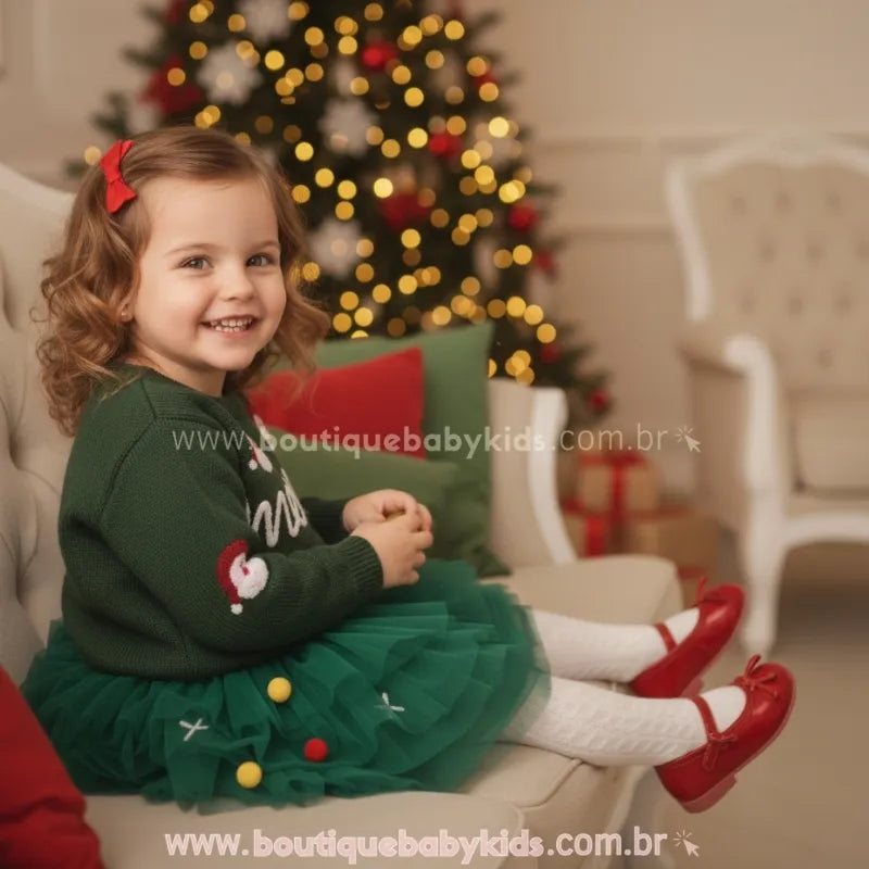 Suéter Infantil Tricot Natalino Bordado Papai Noel Merry Verde - Boutique Baby Kids 