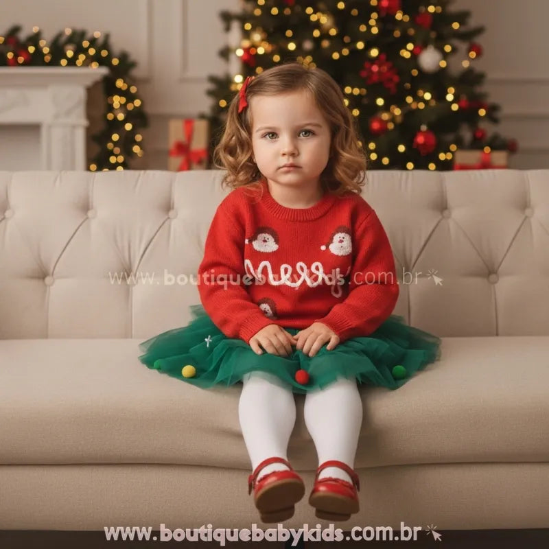 Suéter Infantil Tricot Natalino Bordado Papai Noel Merry Vermelho - Boutique Baby Kids 