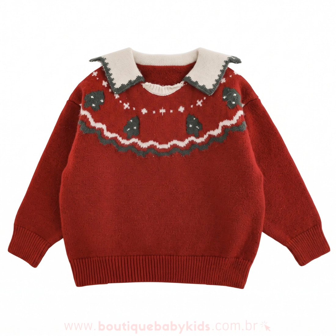 Suéter Infantil Tricot Pinheirinho de Natal com Gola de Árvore - Boutique Baby Kids