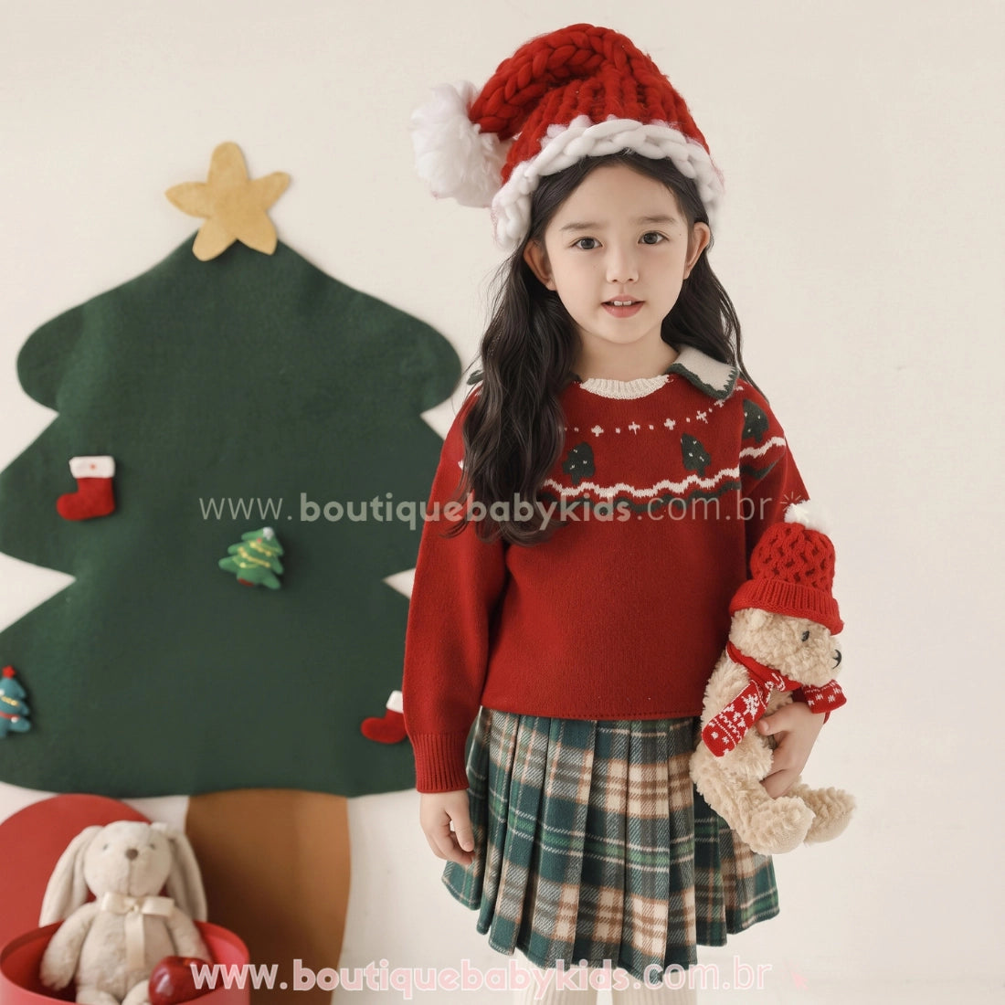 Suéter Infantil Tricot Pinheirinho de Natal com Gola de Árvore - Boutique Baby Kids