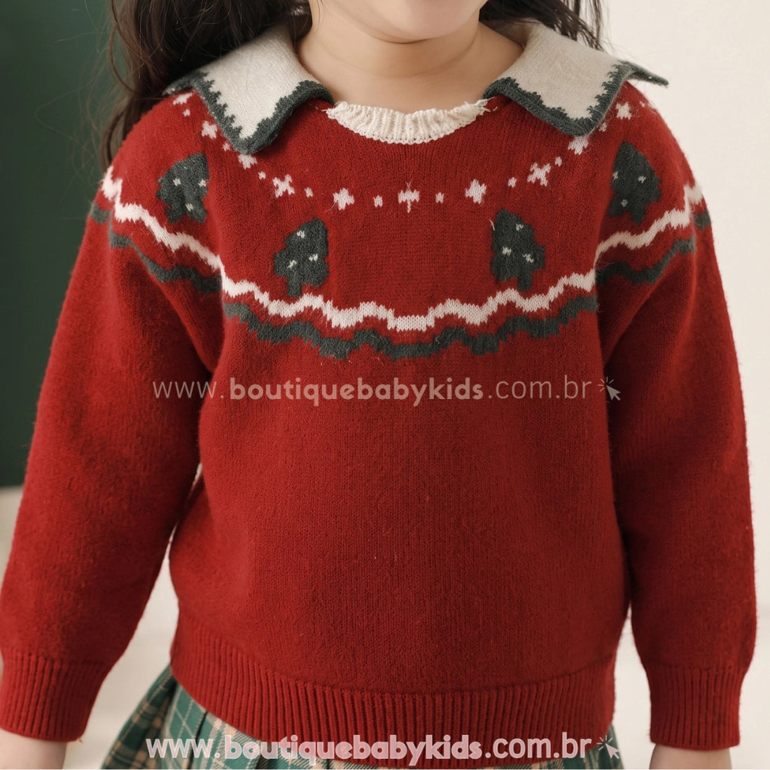 Suéter Infantil Tricot Pinheirinho de Natal com Gola de Árvore - Boutique Baby Kids