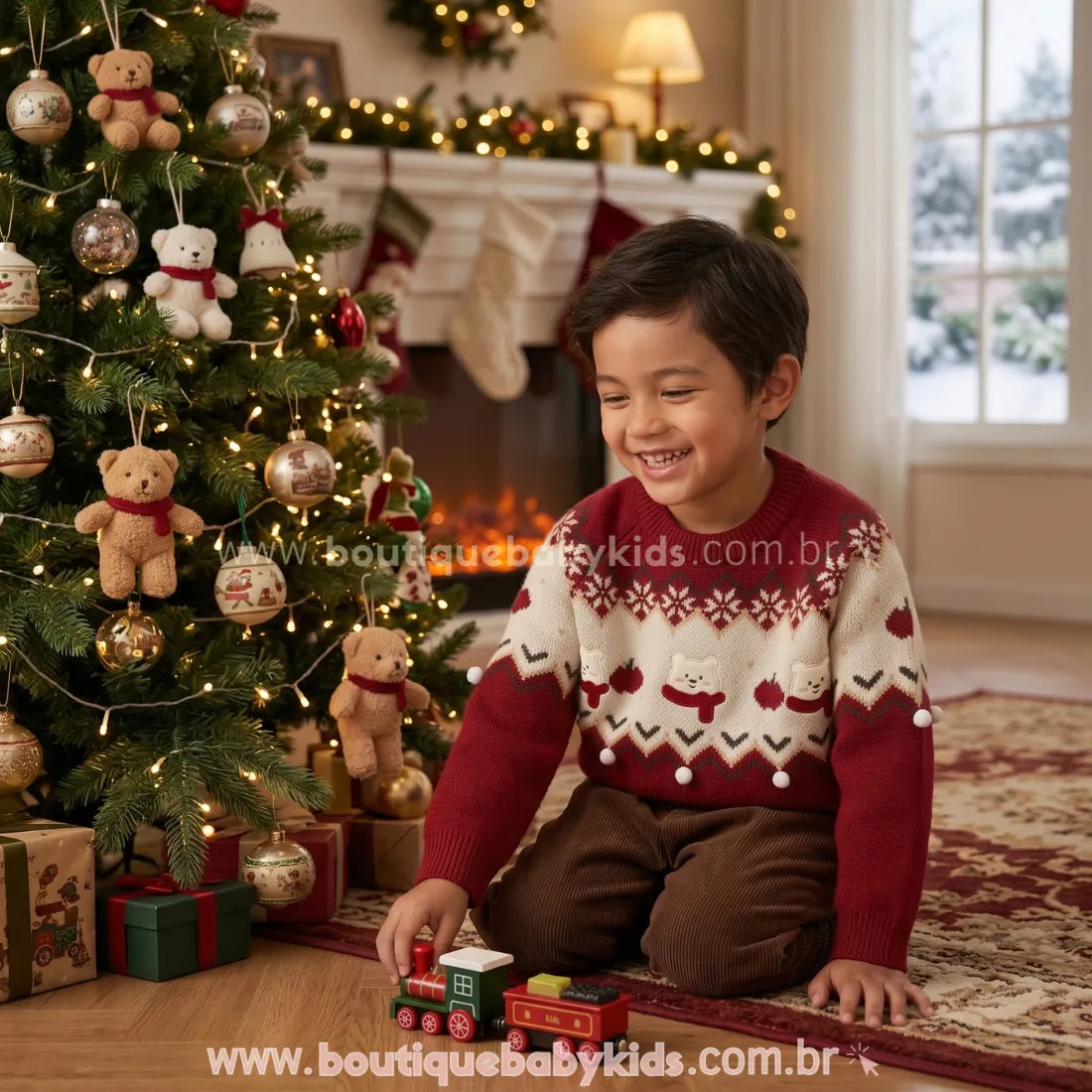 Suéter Infantil Natalino Tricot Ursinhos Nevados - Boutique Baby Kids