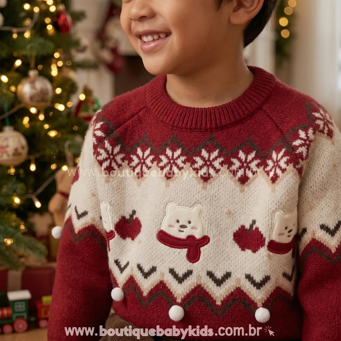 Suéter Infantil Natalino Tricot Ursinhos Nevados - Boutique Baby Kids