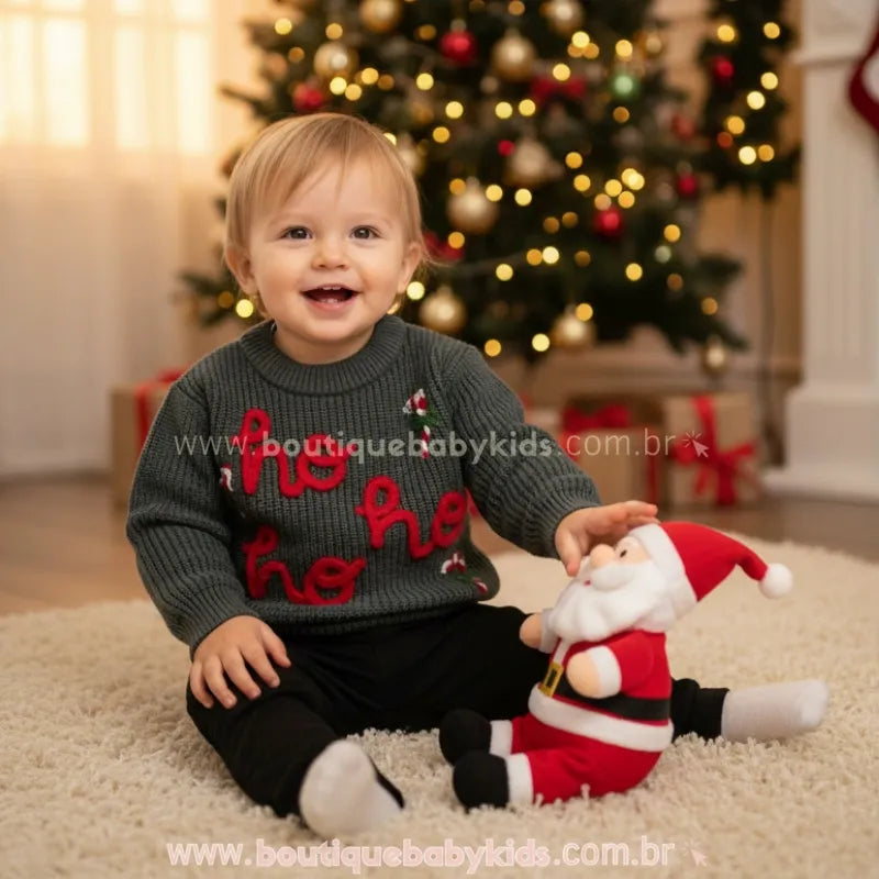 Suéter Bebê Tricot Natalino Ho Ho Ho Verde - Boutique Baby Kids