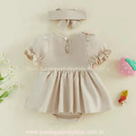 Parte de trás do Vestido Bebê Crochet Moranguinho com Faixa Bege