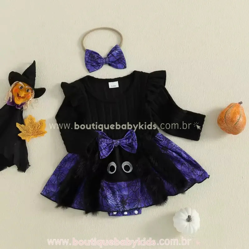 Vestido Bebê Fantasia de Halloween Dona Aranha com Faixa - Boutique Baby Kids
