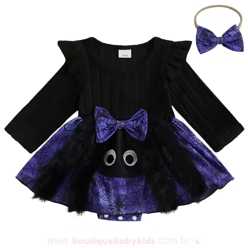 Vestido Bebê Fantasia de Halloween Dona Aranha com Faixa - Boutique Baby Kids