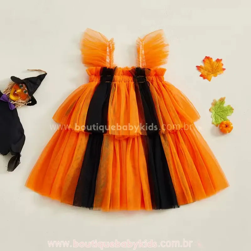 Vestido Infantil de Tule Temático de Halloween Abóboras Assombradas - Boutique Baby Kids