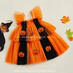 Vestido Infantil de Tule Temático de Halloween Abóboras Assombradas - Boutique Baby Kids