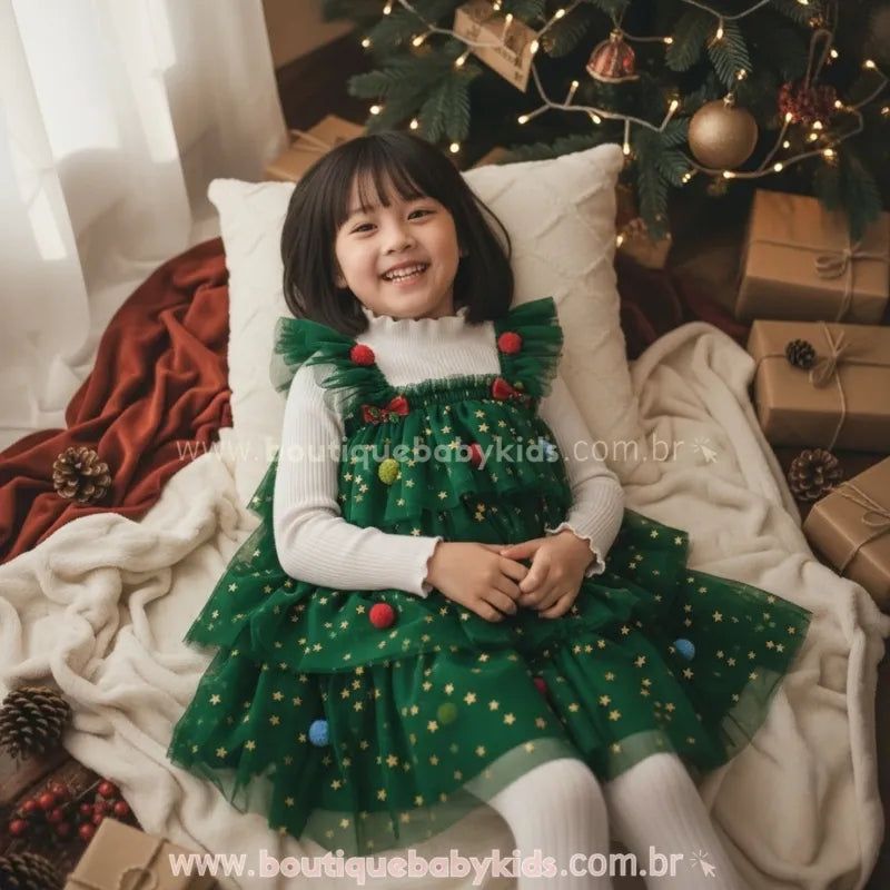 Vestido Infantil Tule Árvore Magia do Natal - Boutique Baby Kids