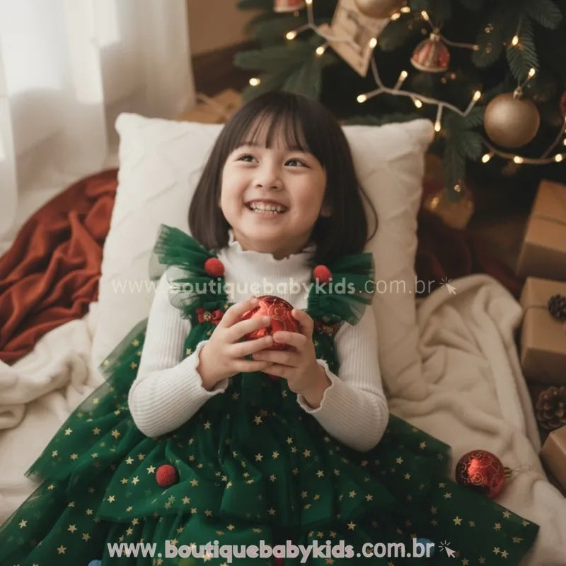 Vestido Infantil Tule Árvore Magia do Natal - Boutique Baby Kids