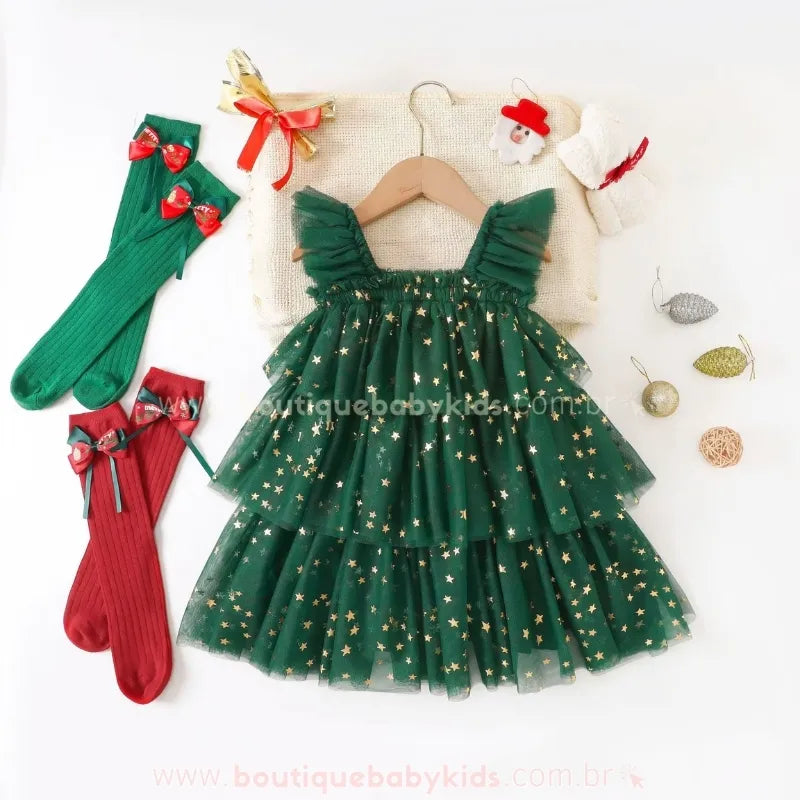 Vestido Infantil Tule Árvore Magia do Natal - Boutique Baby Kids