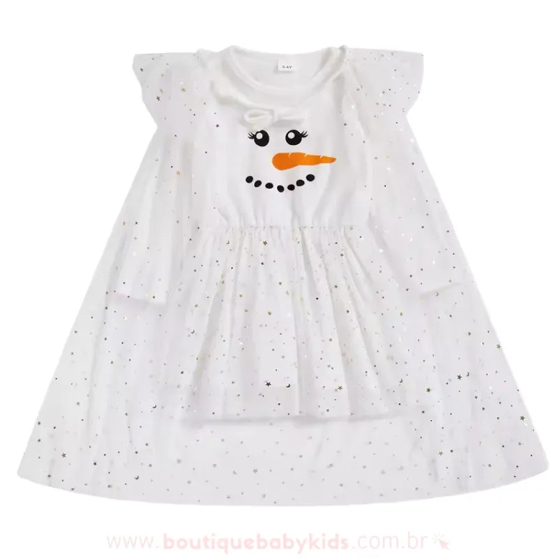 Vestido Infantil de Natal Boneco de Neve com Capa de Tule - Boutique Baby Kids