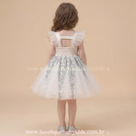 Vestido Infantil de Festa com Pérolas, Tule e Brilho de Paetês Prateado - Boutique Baby Kids