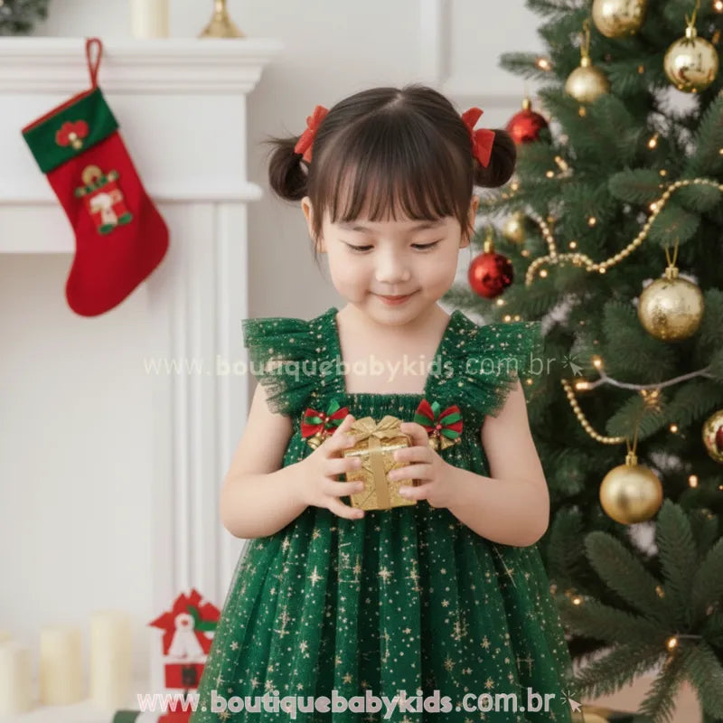 Vestido Infantil Tule Brilho Mágico de Natal com Faixa Verde - Boutique Baby  Kids 