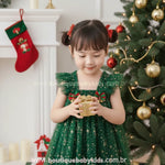 Vestido Infantil Tule Brilho Mágico de Natal com Faixa Verde - Boutique Baby  Kids 